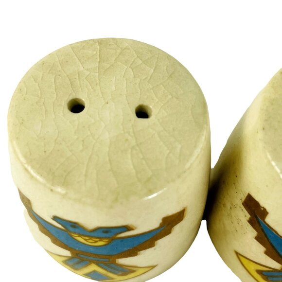 Vintage Set Vintage Aztec Porcelain Salt Pepper Shakers u - Picture 2 of 5